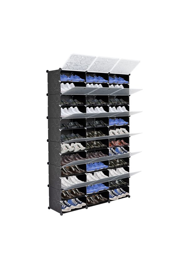 12 Tier Portable Shoe Rack Organizer, 72 Pair Covered Shoe Storage Shelves Rack,36 Grids Expandable Shelf Storage Cabinet Stand for Heels,Boots,Slippers,Perfect For Entryway,Hallway (Black)