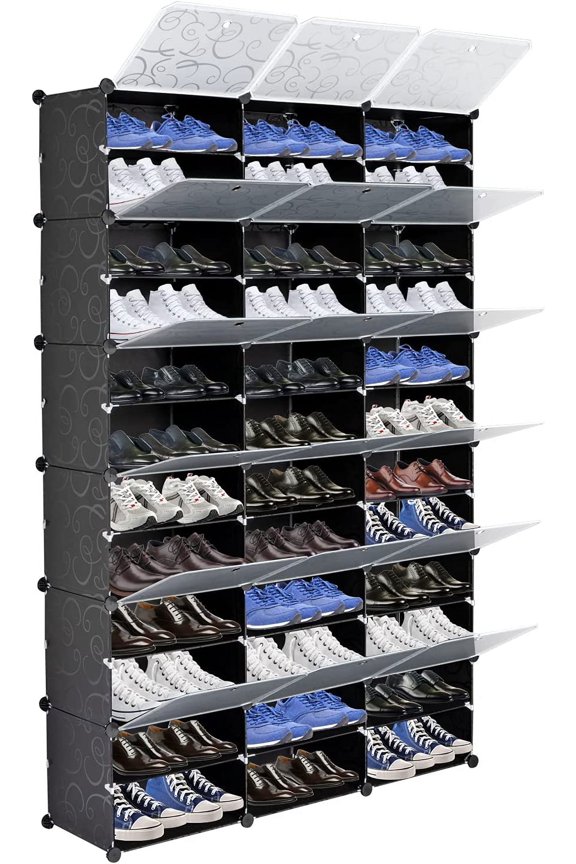 12 Tier Portable Shoe Rack Organizer, 72 Pair Covered Shoe Storage Shelves Rack,36 Grids Expandable Shelf Storage Cabinet Stand for Heels,Boots,Slippers,Perfect For Entryway,Hallway (Black)