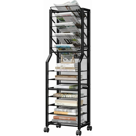 12 Tier Rolling File Cart,Desk File Organizer with Sliding Trays and Wetal Mesh Paper Letter Storage Multi Functional Rolling Clutter Cart for Office, Home, School, Black