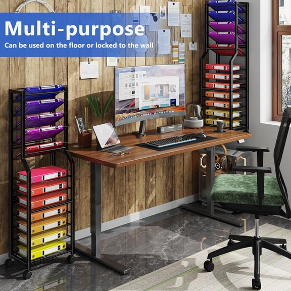 12 Tier Rolling File Cart,Desk File Organizer with Sliding Trays and Wetal Mesh Paper Letter Storage Multi Functional Rolling Clutter Cart for Office, Home, School, Black
