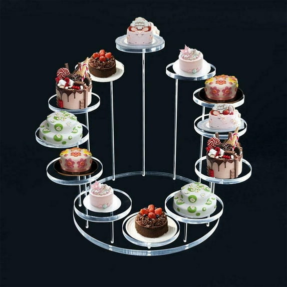 12-Tier Stacked Acrylic Stand, Perfume Organizer Stand, Risers Display Stand for Decoration, Modern Cake & Pastry Stand for Kitchen, Cafe, Party ,Metal Frame,Clear