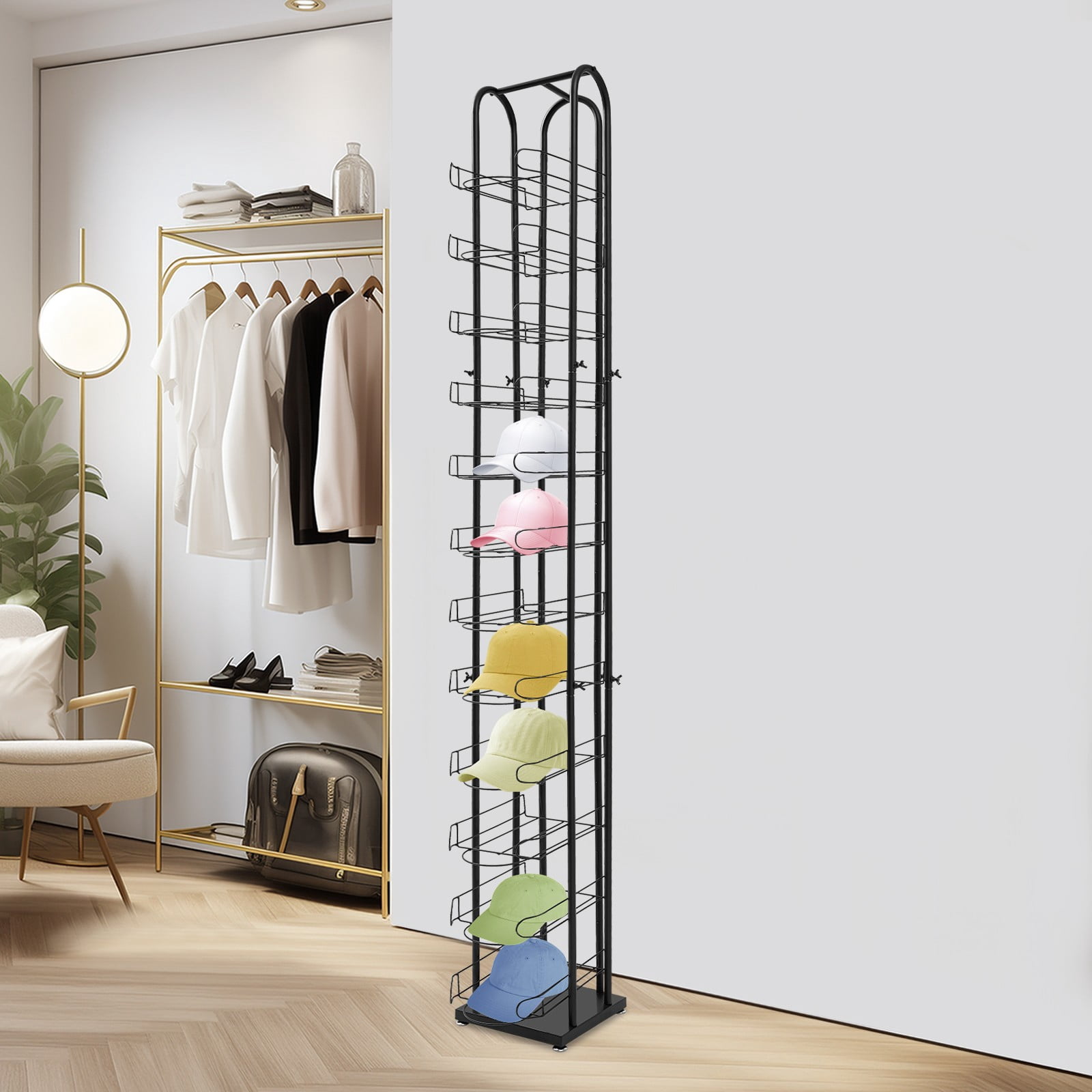 12 Tiers Hat Display Rack Free Standing Metal Floor Caps Headwear Stand ...