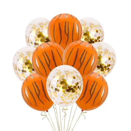 12 Tiger Stripe Balloons & Gold Confetti Bengals Orange Striped Party Decoration