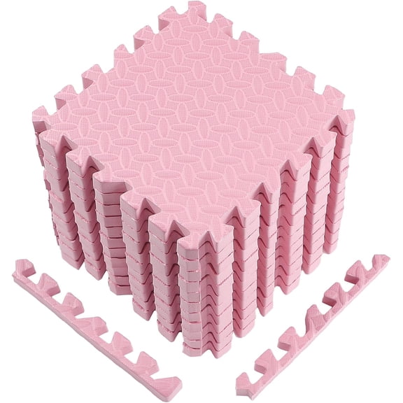 12 Tiles 12x12x1 Inch EVA Thick Interlocking Foam Floor Tiles Puzzle Exercise Mat Play Foam Mats for Boys Girls Baby Pets Home Classroom Nursery Gym(Pink)