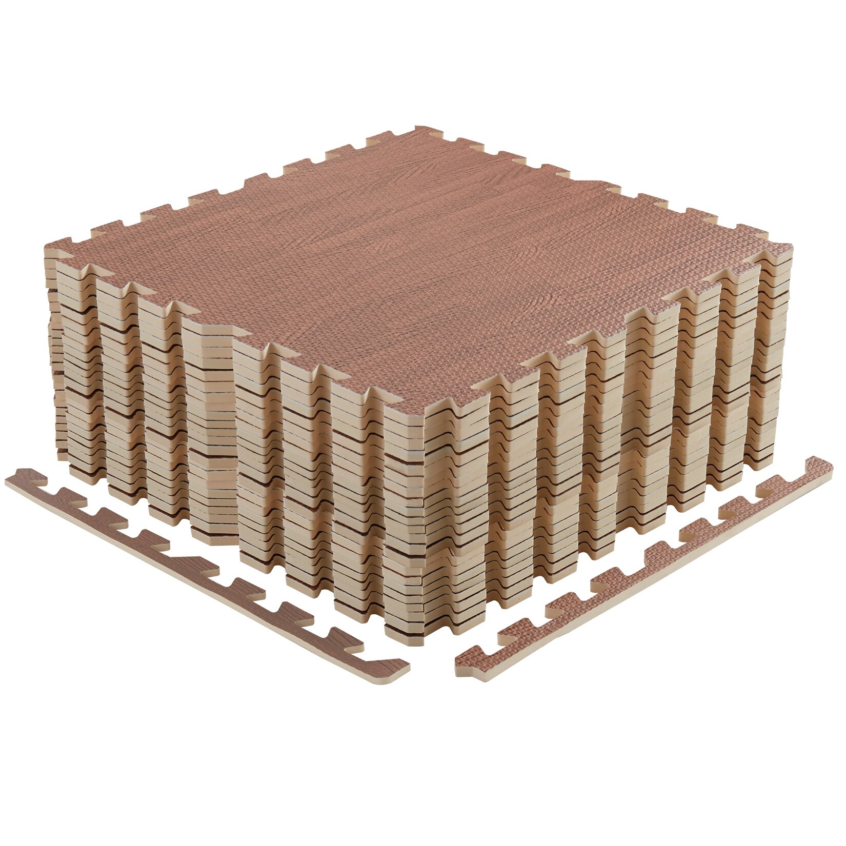 12 Tiles Interlocking Foam Floor Mats Wood Grain Brown