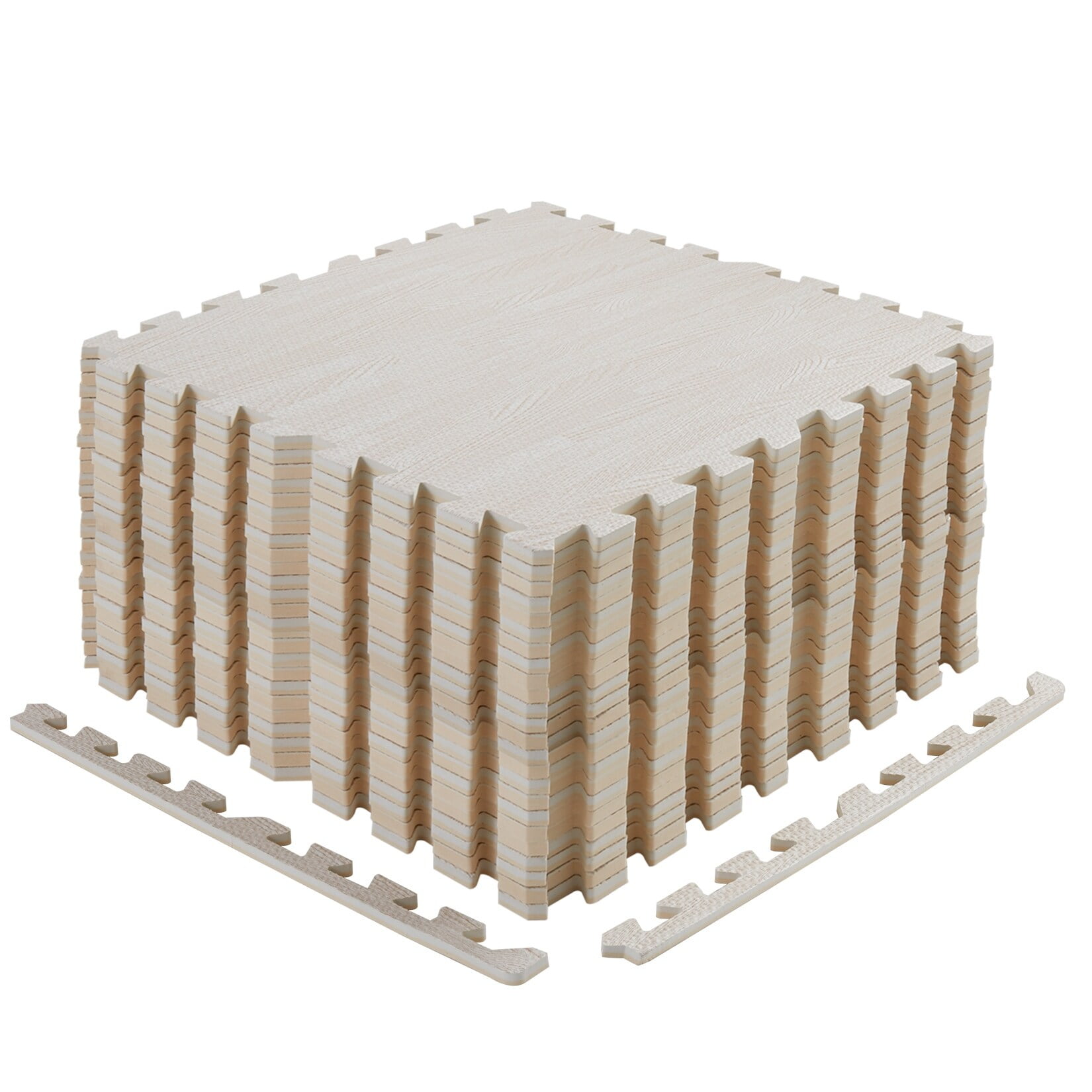 12 Tiles Interlocking Foam Floor Mats Wood Grain White Wood