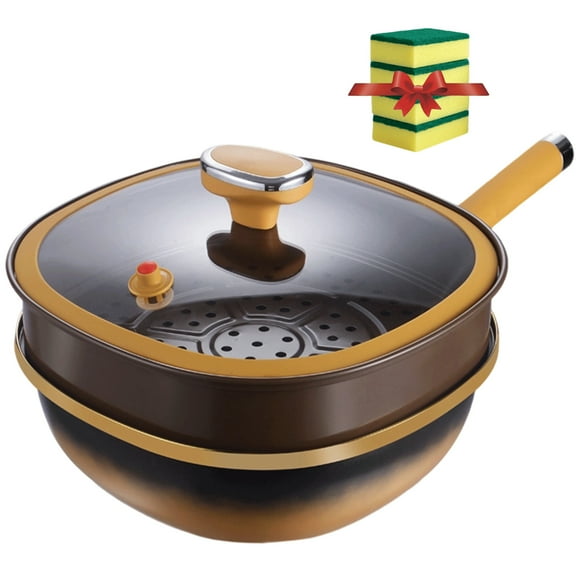 12" Titanium Alloy Non-Stick Pot, Ergonomic Stay-Cool Handles with Lid, Multi-Purpose Deep Saute Pan with Steamer Basket