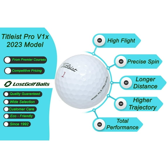 Pre-Owned LostGolfBalls - 12 Titleist Pro V1x Golf Balls in 2023 Year Model, AAA Quality, Used & Recycled Used Golf Balls, Titleist ProV1x, The #1 Ball in Golf, White