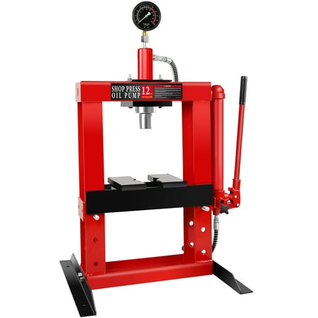 12-Ton Adjustable Benchtop Hydraulic Shop Press for Garage w/Stamping Plates & Pressure Gauge, Manual Hand Pump,