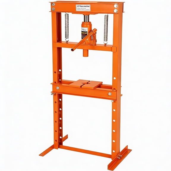 12 Ton Hydraulic H-Frame Shop Press – Heavy Duty Adjustable Worktable, Press Plates, Steel Power Equipment for Bending, Bearing Installation, Auto Repair, Orange