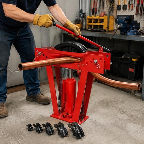 12 Ton Hydraulic Pipe Bender with 6 Dies, 90-180 Degree Adjustable Rollers, Heavy Duty Copper Exhaust Pipe Bending Machine