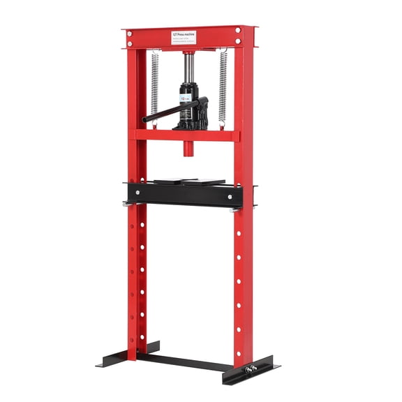 12-Ton Hydraulic Press, H-Frame Garage Floor Press, 8-Hole Adjustable Table Height & Plates, 13000 LBS Capacity, Safety Valve & 2 Press Plates