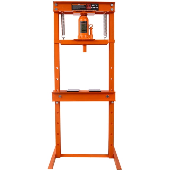 12-Ton Hydraulic Shop Press with Adjustable Working Table, Heavy Duty H-Frame Garage Floor Press for Metal Bending and Straightening, Orange Steel