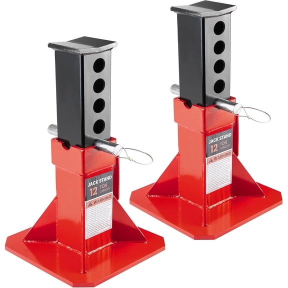 12 Ton Jack Stands, Heavy Duty Jack Stand for Cars and Truck, Low Profile Steel Jack Stands Set of 2, 26,400 lbs Jackstands with Lock and Adjustable Height, Red
