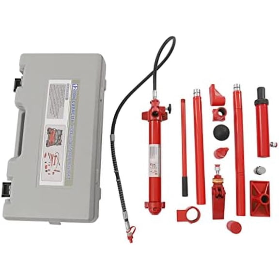 12 Ton Porta Power Kit, Hydraulic Car Jack w/Carrying Case & Oil Hose, Autobody Frame Repair Power Tools for Loadhandler Truck Bed Unloader Farm (12 Ton)$$Tools & Hardware Other