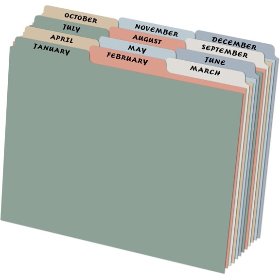 12 Top-Tab Monthly File Guides, Jan-Dec Dividers, Morandi