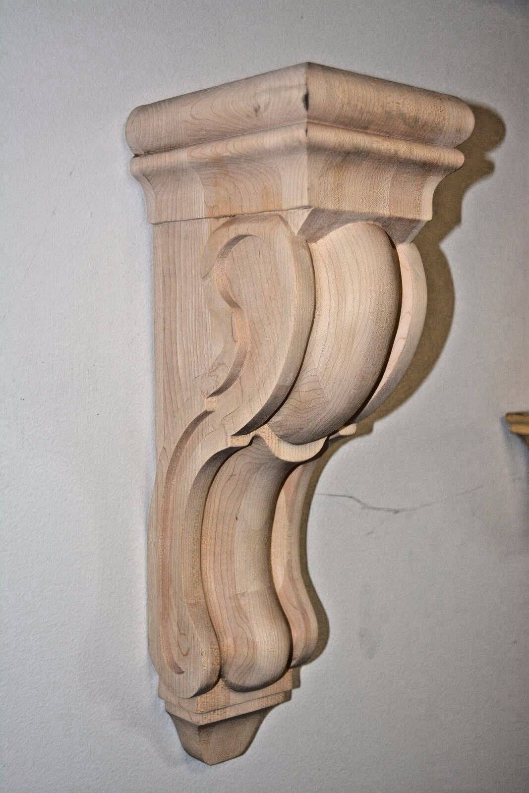 26 Inch Large Maple Wood Corbel Bracket – Floral Carving, Solid Maple – Unfinished