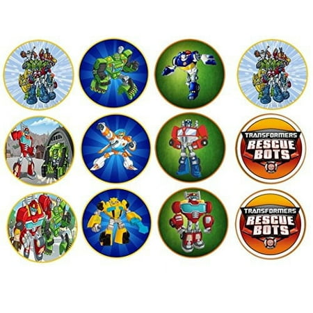 12 Transformers Rescue Bots Chase Heatwave Blades Boulder Edible Cupcake Toppers