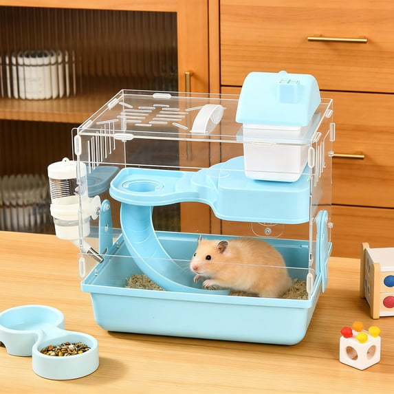 12" Transparent Acrylic Hamster Cage, 2-Story Villa Habitat for Small Animals, 360° Clear View Pet Enclosure with Ventilation Holes, Secure Escape-Proof Hamster Home, 1PC