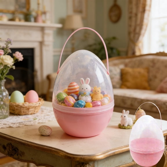 12" Transparent Jumbo Easter Eggs, 1 PCS Clear Fillable Plastic Giant Eggs Empty for Easter Egg Hunt With Handle, Candy Treats, Basket Stuffers, Party Supplies, Holiday Decoration
