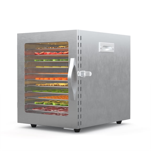 12 Trays Stainless Steel Food Dehydrator, Grade Dryer with Adjustable Timer and Temperature Control for Jerky, Fruits, Herbs - 110V/60Hz with Overheat Protection