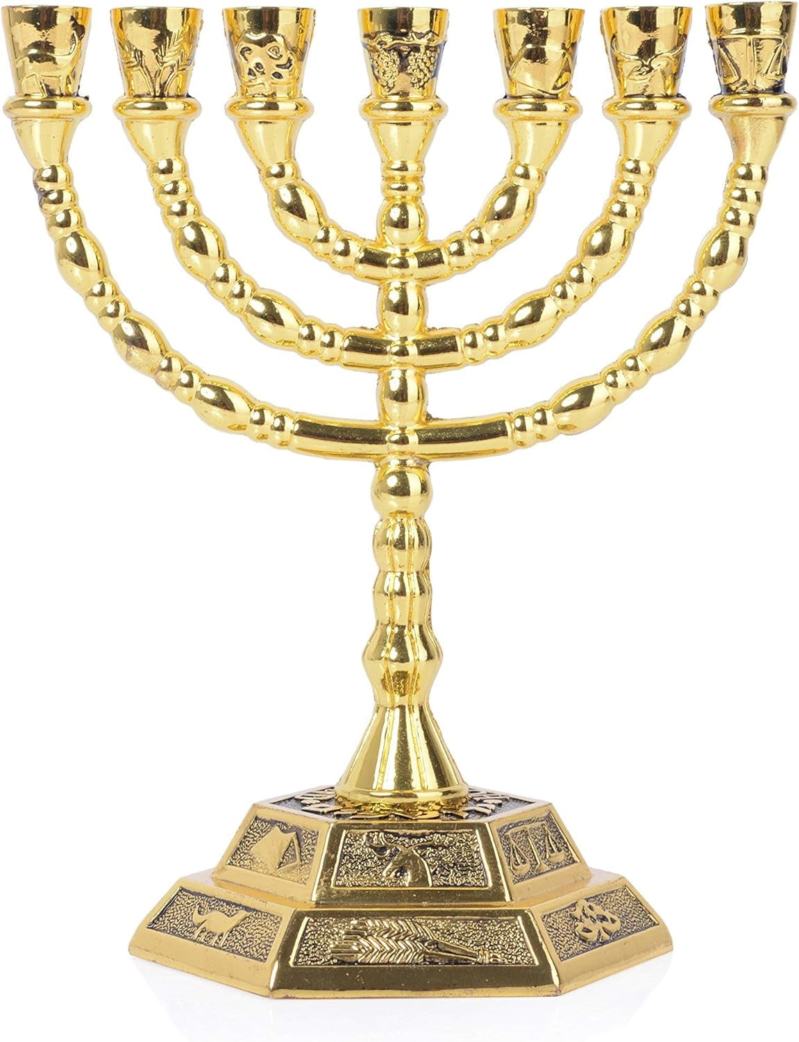 12 Tribes Of Israel Jerusalem Temple Menorah,7 Branch Hexagonal Base