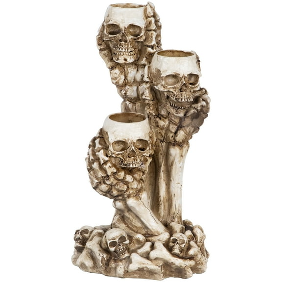 12" Triple Skulls Halloween Tea Light Candle Holder