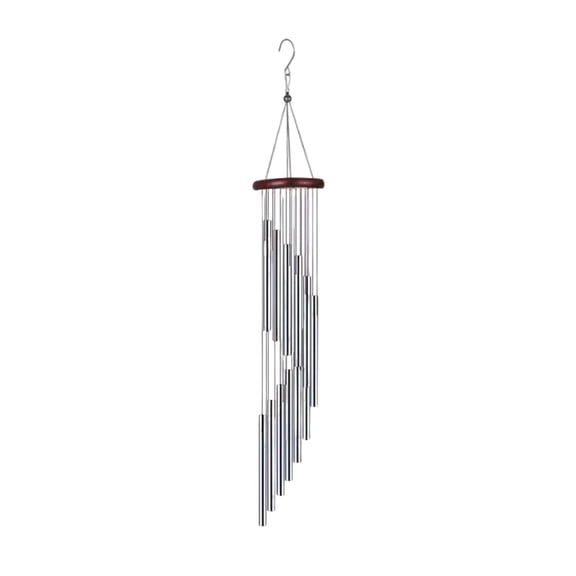 12-Tube Metal Wind Chime - Rotating Red Wood Top with Aluminum Tubes for Indoor/Outdoor Garden and Patio, Silver