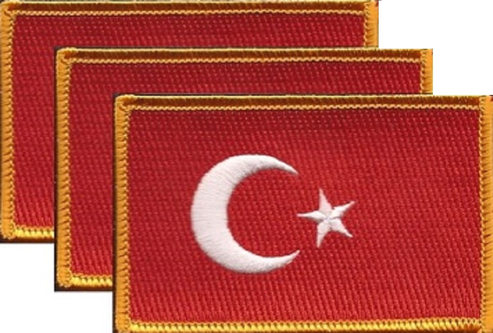 12 Turkey Flag Patches, Embroidered Iron On or Sew On, Measures 3.50" x 2.25"