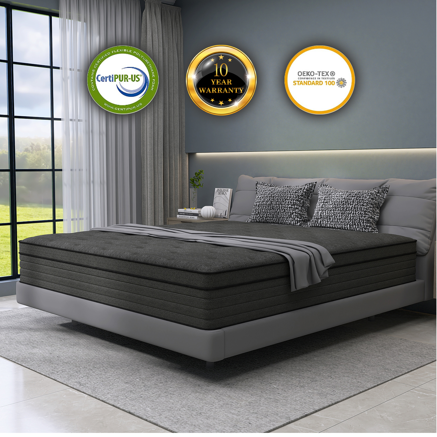 KOW 12-Inch Hybrid Mattress - Gel Memory Foam & Pocket Springs, Twin/Full/Queen/King, Medium Firm, CertiPUR-US