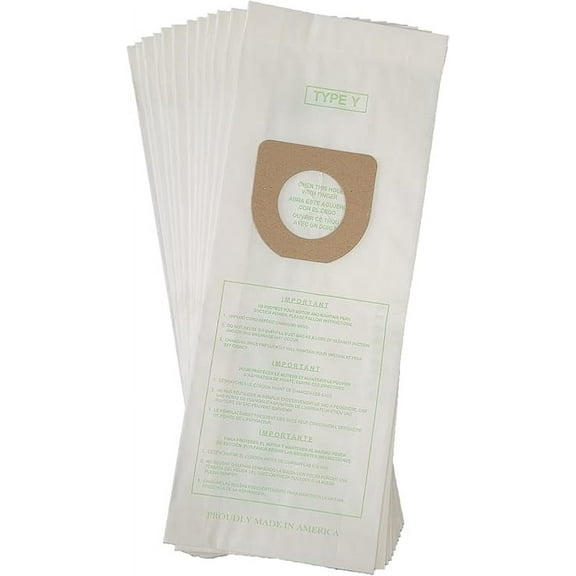 12 Type Y Paper Bags For Hoover Windtunnel, Tempo, Power Drive, Dimension, Dirt Finder, Autodrive, Select Turbopower, Powermax, Breathe Easy Caddy Vac Upright Vacuum Cleaner. Fits Type Z Made in USA