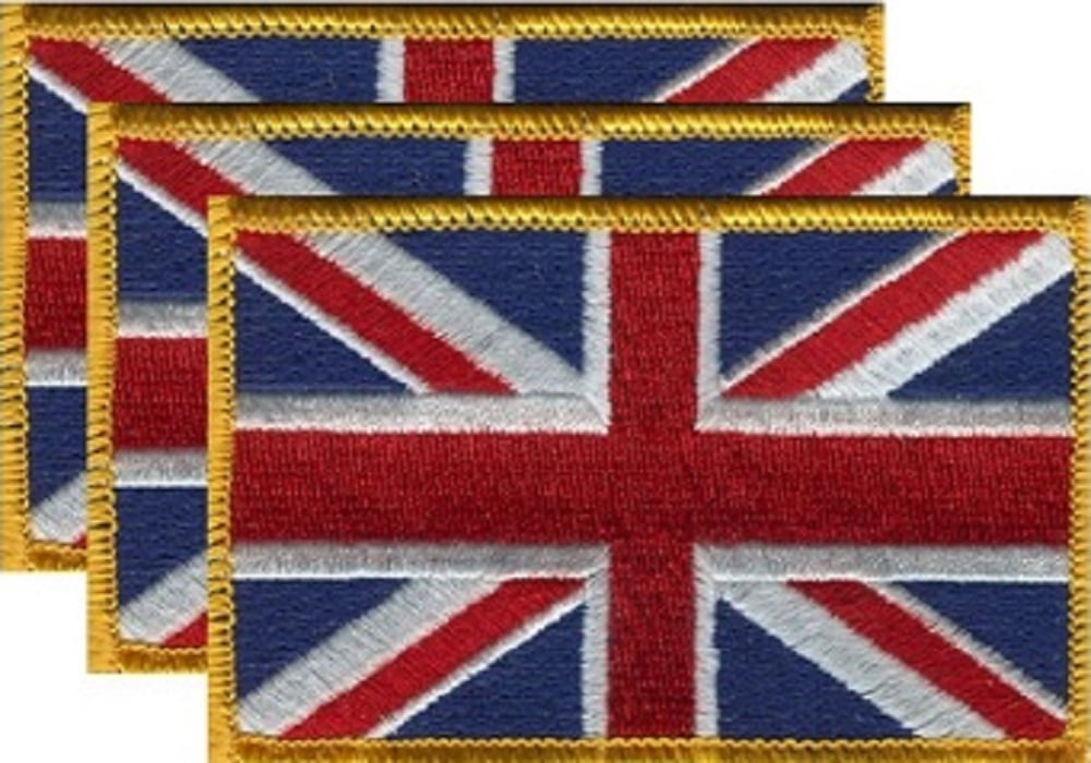 12 U.K Flag Patches, Embroidered Iron On or Sew On, Measures 3.50" x 2.25"