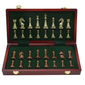 12'' UPSCALE METAL CHESS SET FOLDABLE WOODEN CHESS BOARD ZINC ALLOY CHESS PIECES
