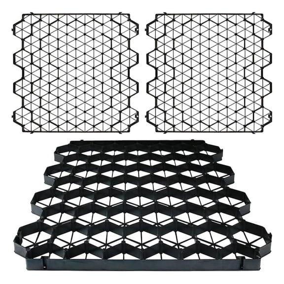 12 Units Permeable Pavers Gravel, Grass& Gravel Driveway System, Interlocked Pavers Gravel Grid Black PE Shed Base 1.6" Depth, 32 Sq Ft (12)