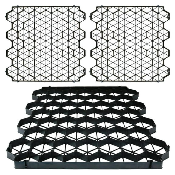 12 Units Permeable Pavers Gravel, Grass& Gravel Driveway System, Interlocked Pavers Gravel Grid Black PE Shed Base 1.6" Depth, 32 Sq Ft (12)