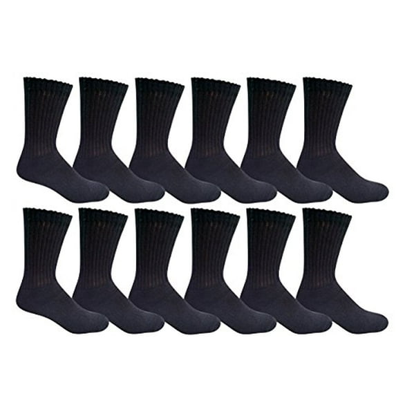 12 Units of Yacht & Smith Men's King Size Premium Cotton Crew Socks Black Size 13-16 - Big And Tall Mens Crew Socks