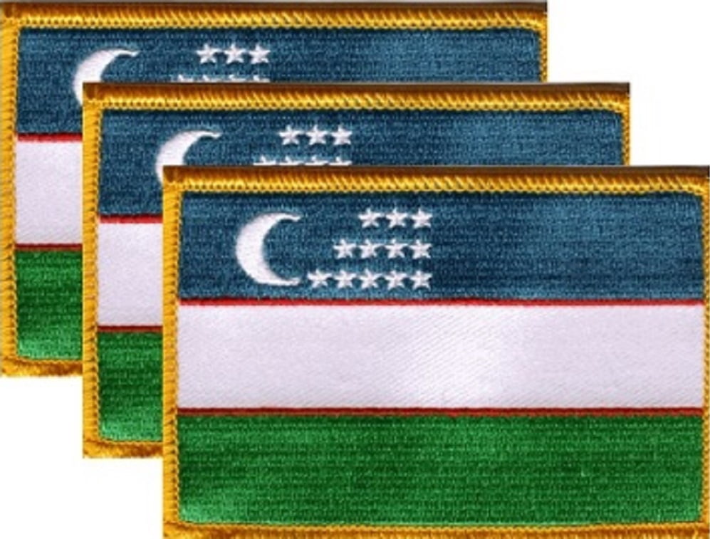 12 Uzbekistan Flag Patches, Embroidered Iron On or Sew On, Measures 3.50" x 2.25"