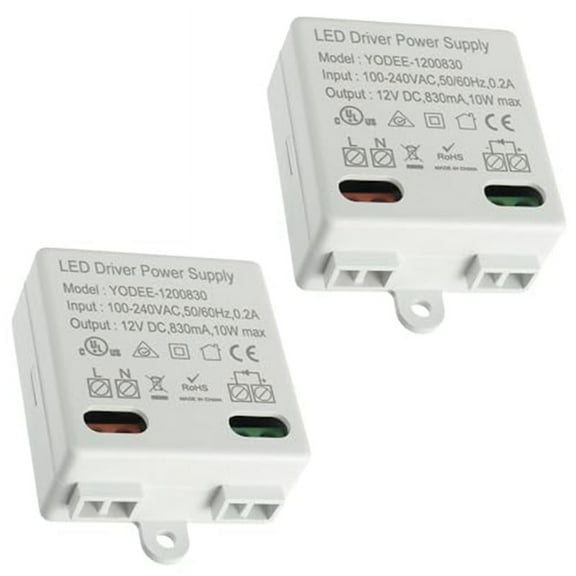 12 V/DC 10W Mini LED Transformer LED Transformer Mini for 12 V LED Lights and Stripe No Minimum Load Requirements,2 x Constant voltage switching power supply,White
