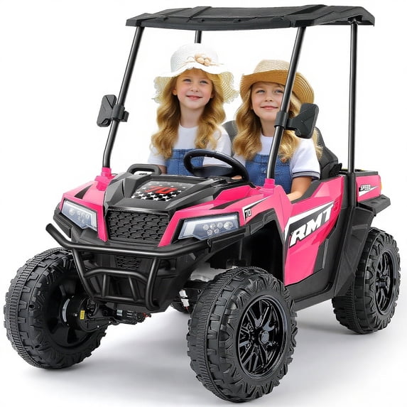 12 V Ride on Car,2 Seater Powered on Truck, 4WD Electric off-Road,Remote Control,Spring Suspension Ride on UTV for 3-8 Kids,Pink