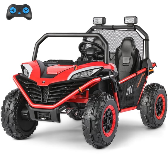 12 V Ride on Car,2 Seater Powered on Truck, 4WD Electric off-Road,Remote Control,Spring Suspension Ride on UTV for 3-8 Kids,Red