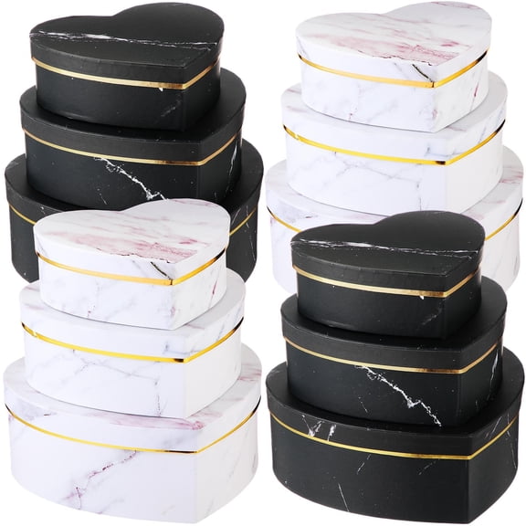 12 Valentine's Day Heart Shaped Boxes Nesting Marble Gift Box With Lids For Flower Arrangements Anniversary Birthday Gifts Men Women Wedding Party Present  3 Sizes(white Black)