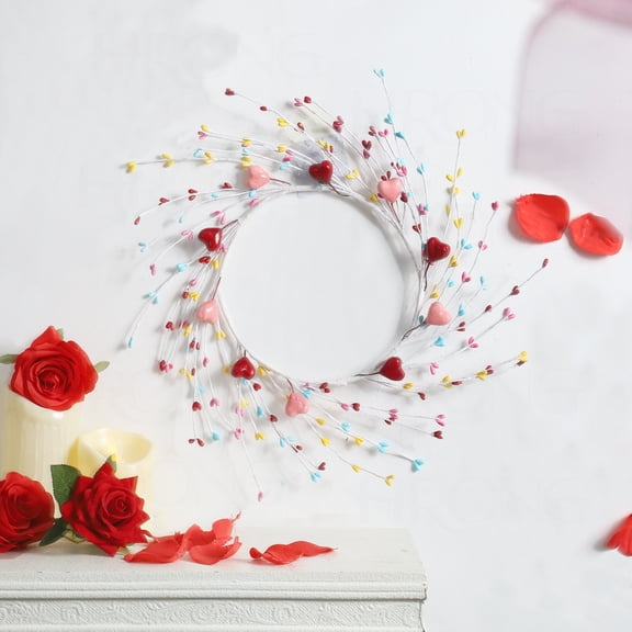 12" Valentines Day Front Door Wreath, Valentines Day Decorations Wreaths for Front Door Artificial Berry Wreath with Red White and Pink Shaped Berries for Valentine's Day Anniversary Wedding