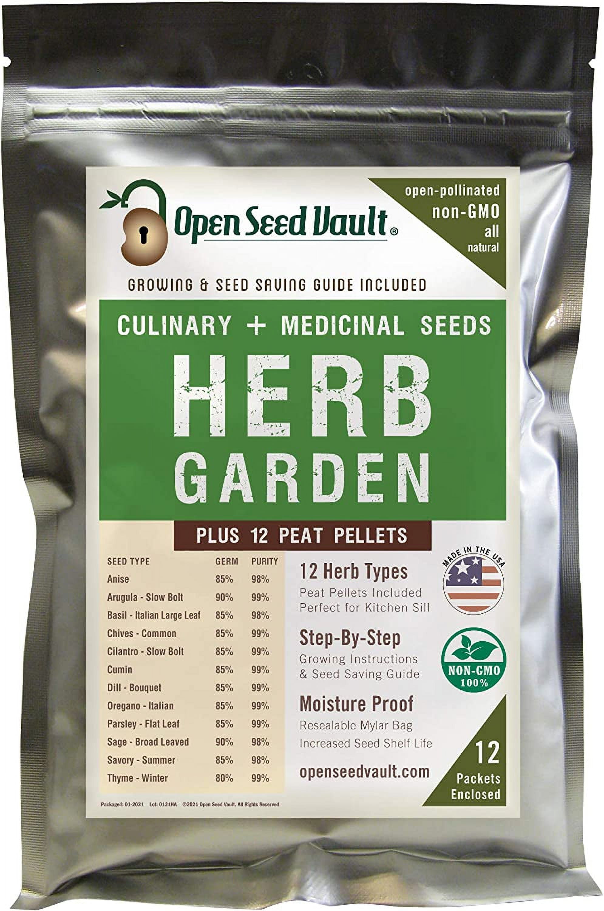(12) Variety Pack Herb Garden Seeds | Basil, Cilantro, Parsley \u0026 More | ~4,000 Non GMO Heirloom Seeds | Survival Food for Survival Kits Gardening Gifts \u0026 Emergency Supplies by Open Seed Vault