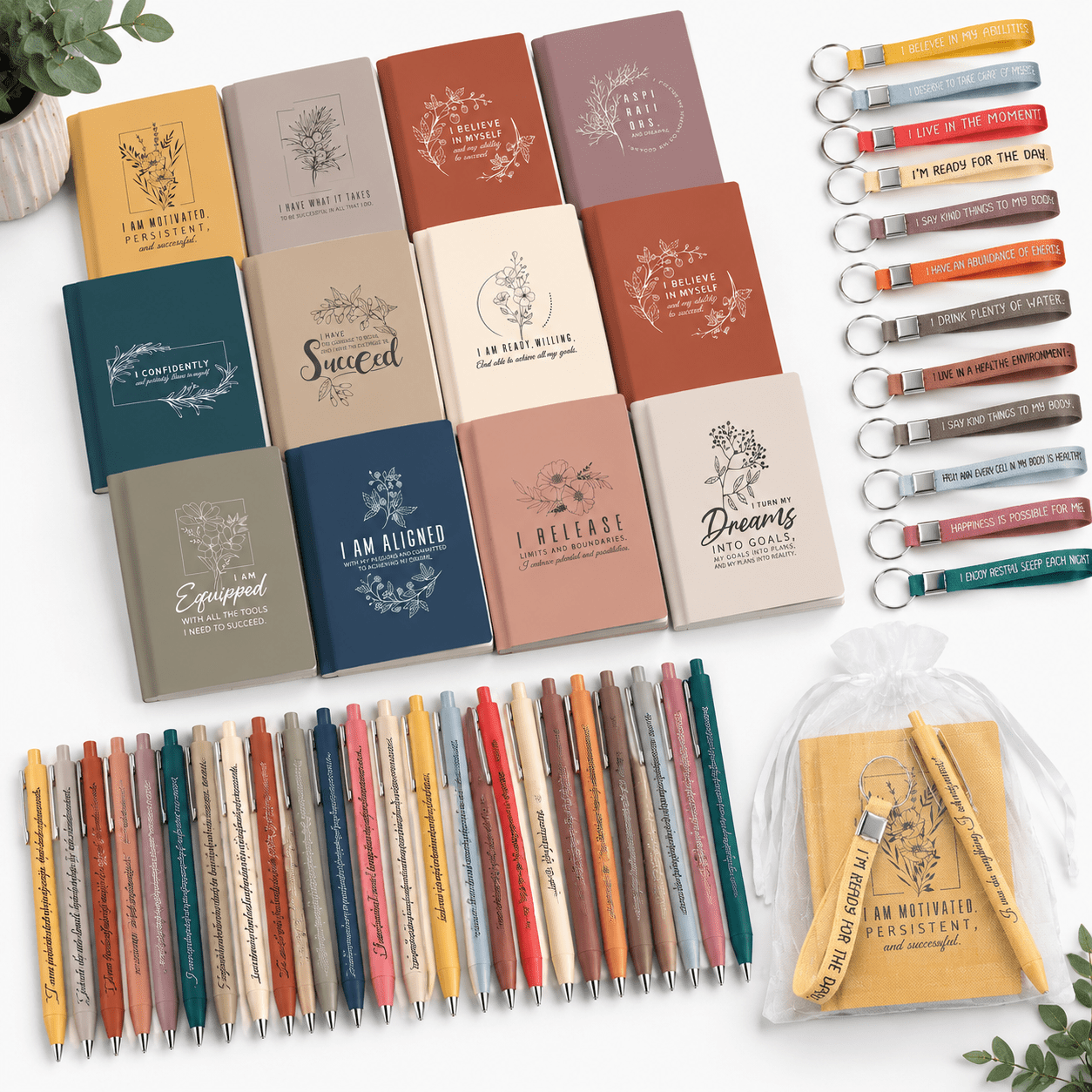 12 Vibrant Affirmation Stationery Gift Set with Notebooks, Pens ...
