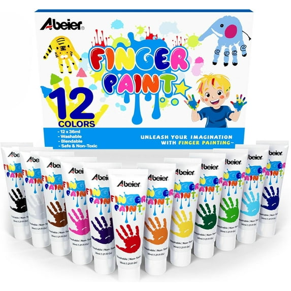 12 Vibrant Colors Washable Finger Paint for Toddlers | Safe & Non-Toxic Baby Safe Paint Kit | Easy Clean & Mess-Free Art Supplies