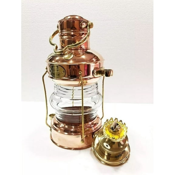 12" Vintage Brass Copper Anchor Oil Lamp Collectible Nautical Maritime Ship Lantern Oil lamp Boat Light