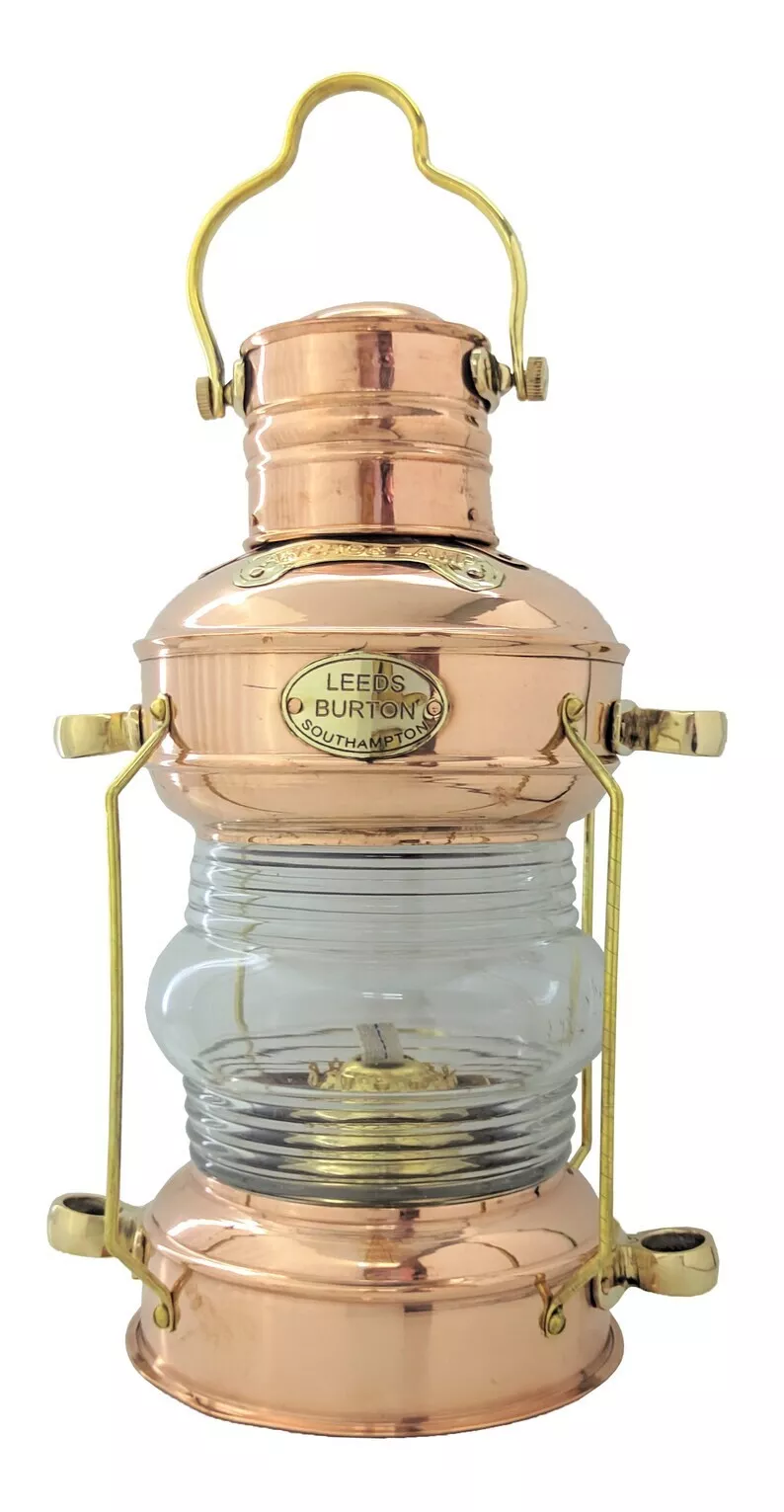 12" Vintage Brass Copper Anchor Oil Lamp Collectible Nautical Maritime Ship Lantern Oil lamp Boat Light