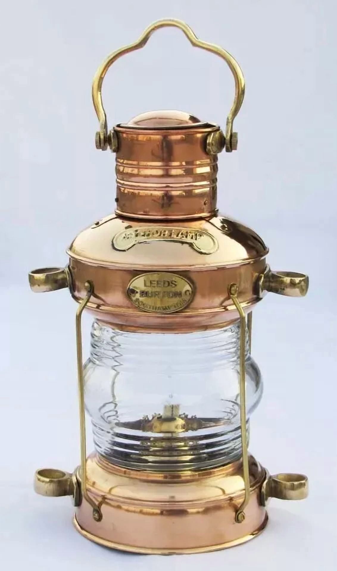12" Vintage Brass Copper Anchor Oil Lamp Collectible Nautical Maritime Ship Lantern Oil lamp Boat Light