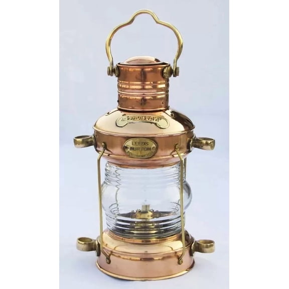 12" Vintage Brass Copper Anchor Oil Lamp Collectible Nautical Maritime Ship Lantern Oil lamp Boat Light