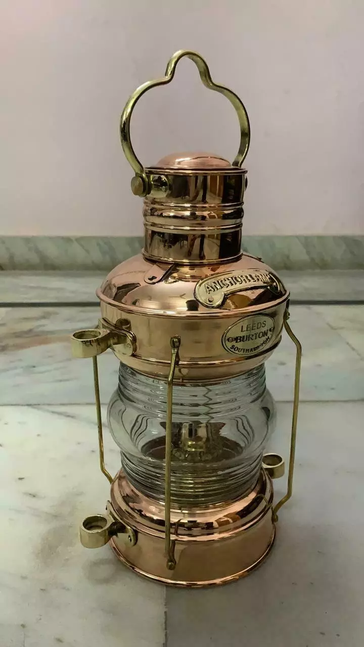 12" Vintage Brass Copper Anchor Oil Lamp Collectible Nautical Maritime Ship Lantern Oil lamp Boat Light